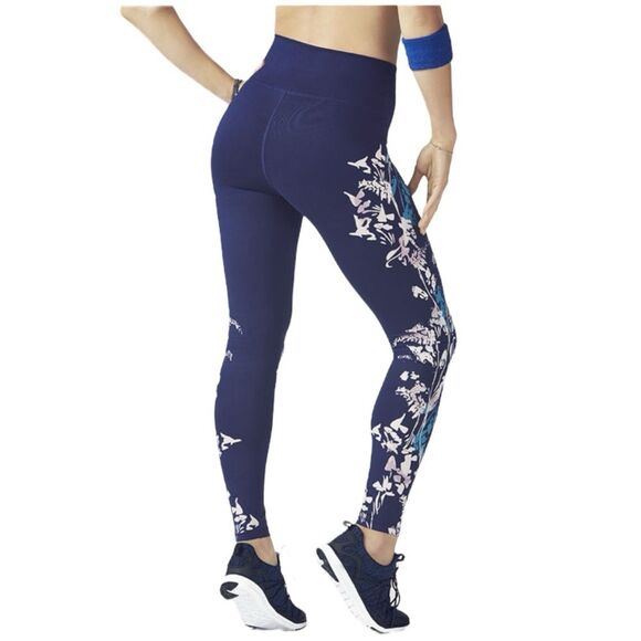 Fabletics Define PowerHold High-Waisted Navy Blue / White Floral Leggings Size S - Picture 1 of 9